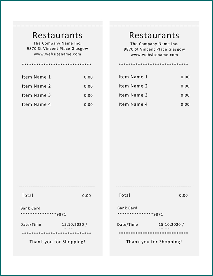Restaurant Receipt Template Sample