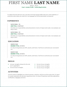 Resume Format Word Example
