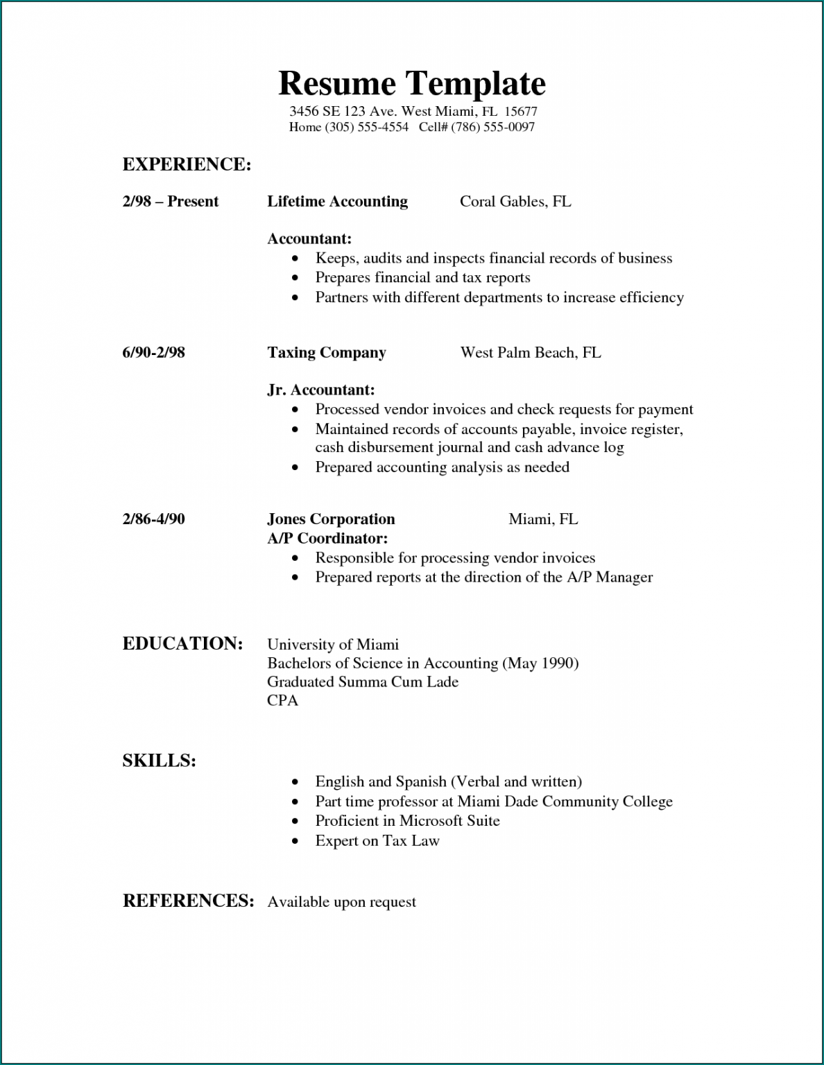 resume template in word document
