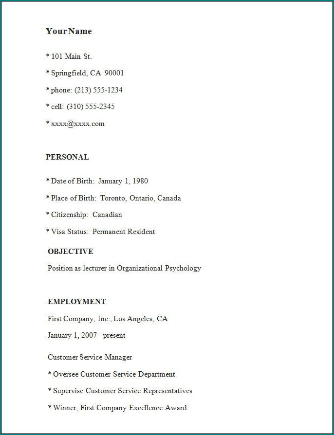 Sample Resume Format Example
