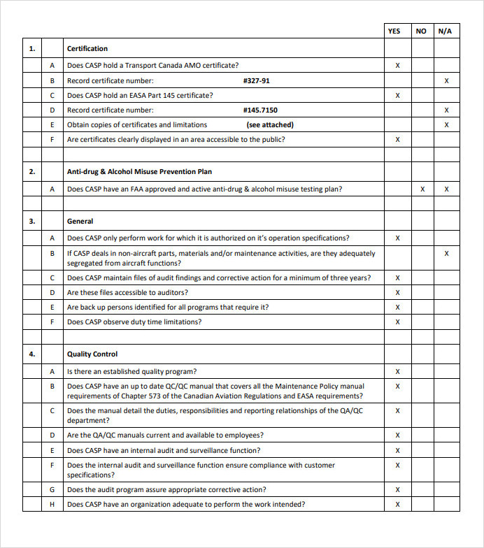 Sample Vendor Self Audit Checklist Template