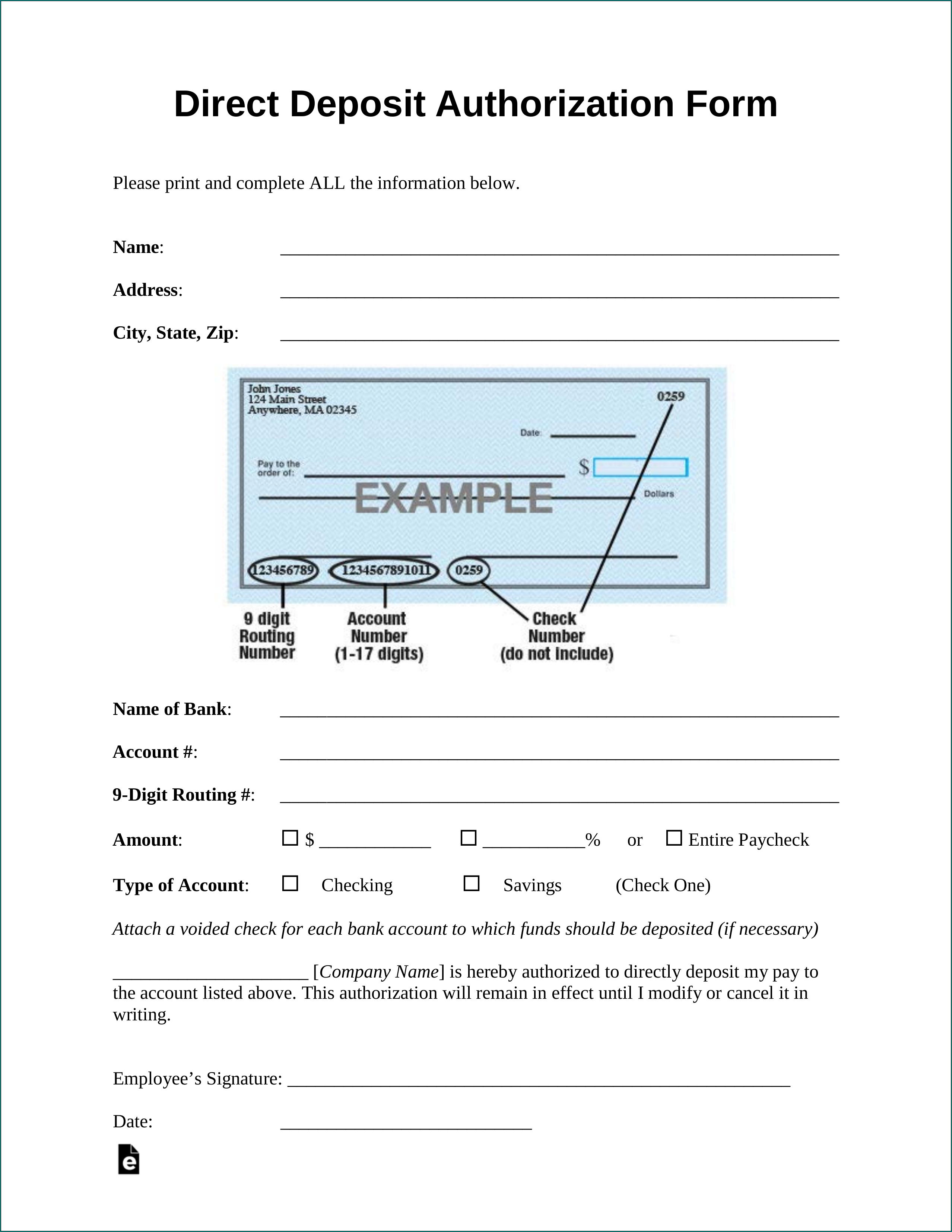  Free Printable Bank Direct Deposit Form