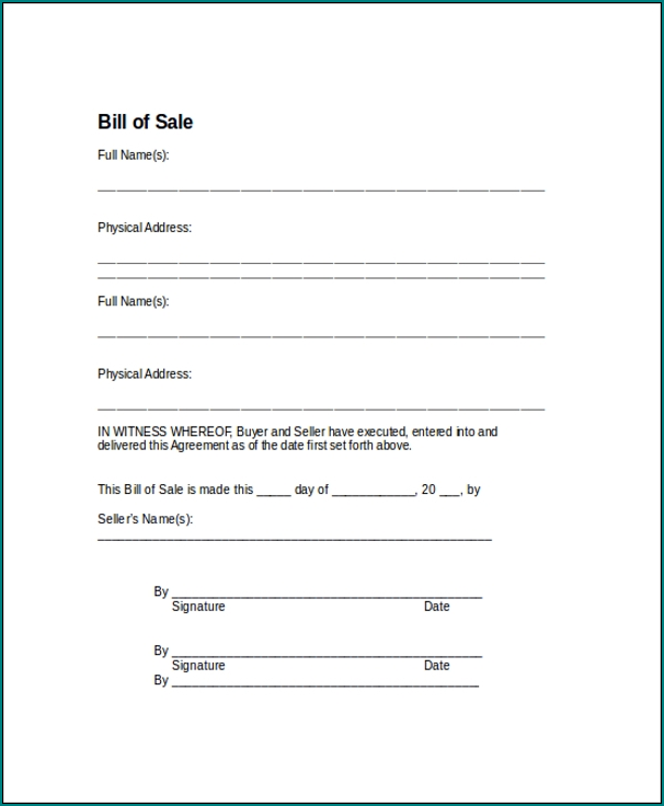 Sample of Bill Of Sale Word Template