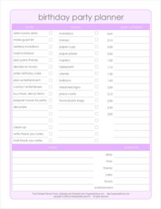 Sample of Birthday Party Planner Template