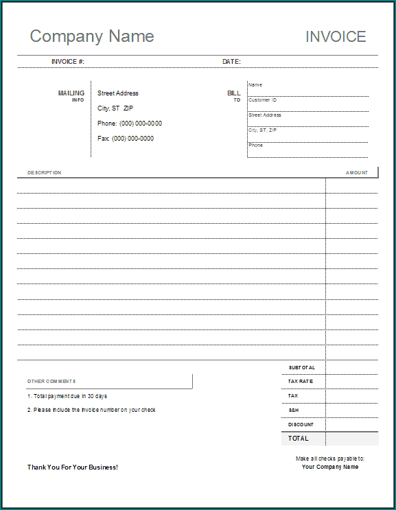 Sample of Blank Invoice Template