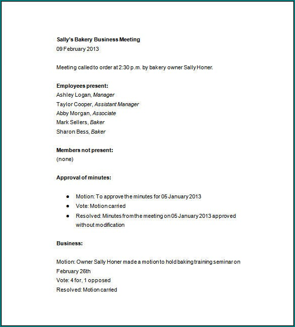 Sample of Business Meeting Minutes Template