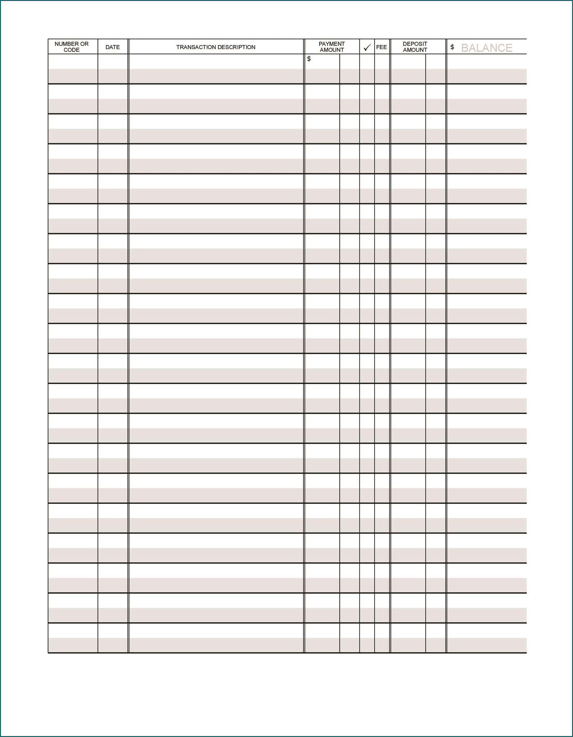 Sample of Checkbook Register Template