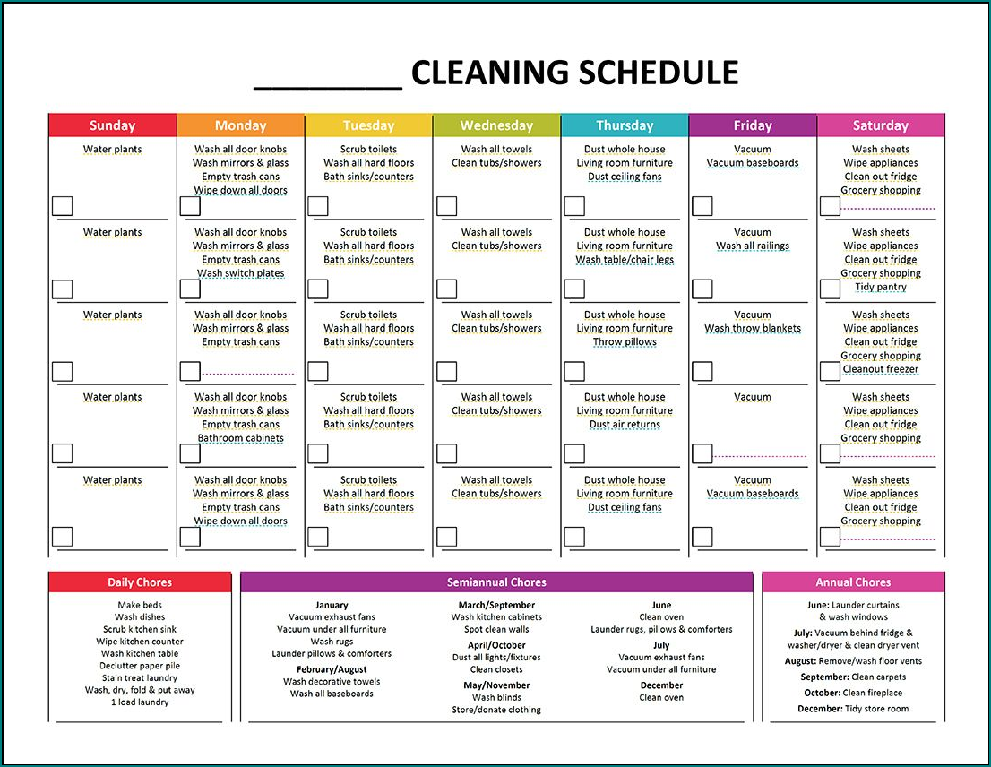 Sample of Cleaning Schedule Template