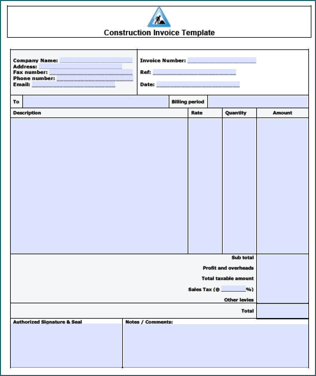 Sample of Construction Receipt Template