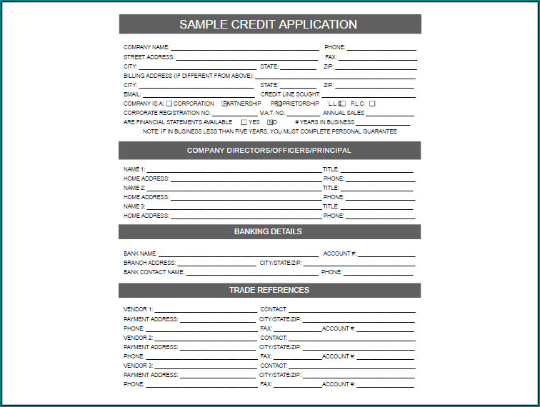 Sample of Customer Credit Application Form