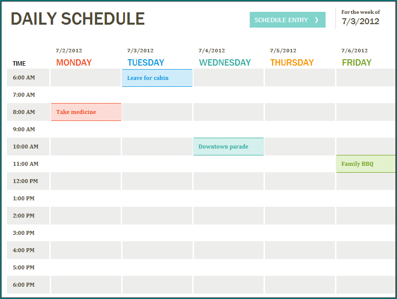 Sample of Day Schedule Template