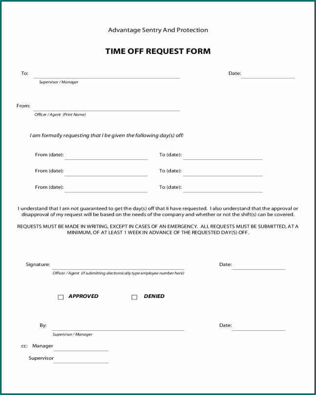 Sample of Employee Time Off Eequest Form