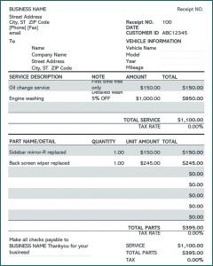 Sample of Example of Carpenter Receipt Template