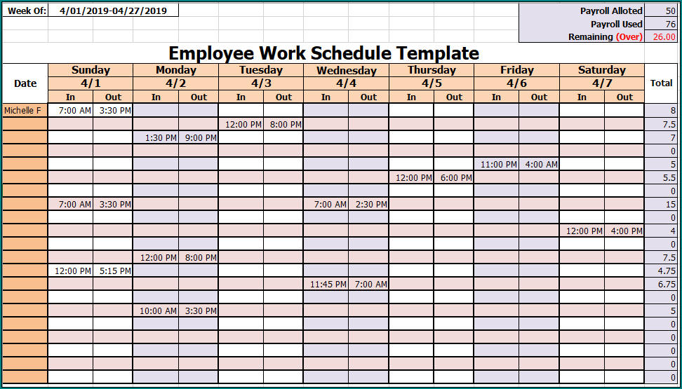  Free Printable Excel Work Schedule Template