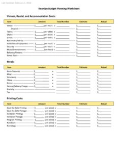Sample of Family Reunion Planning Template
