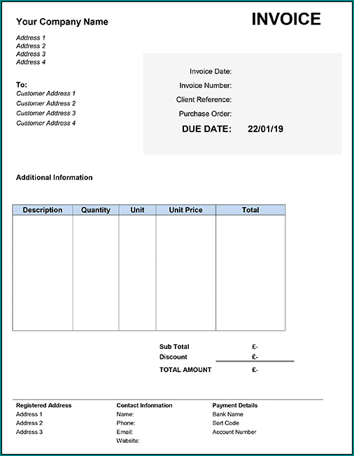 Sample of Invoice Template Word
