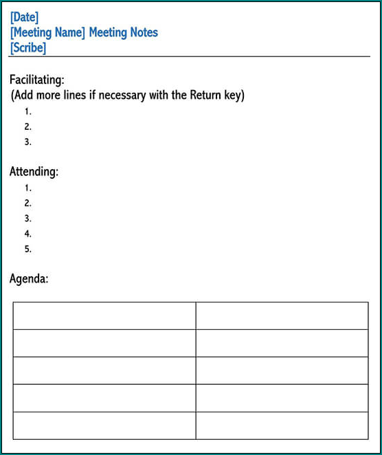Sample of Meeting Minutes Template Word