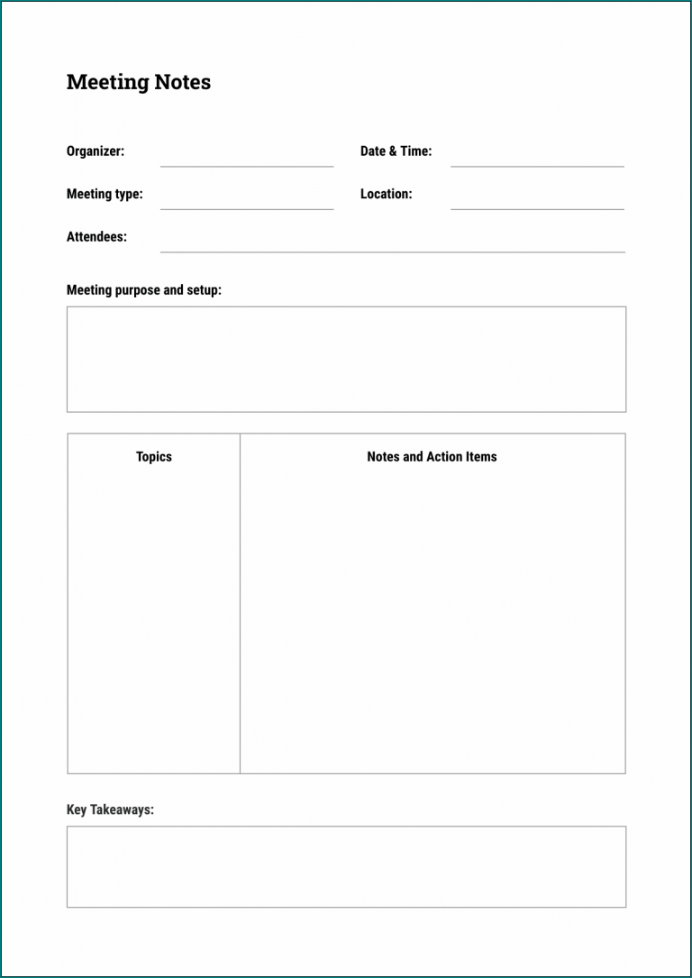 》Free Printable Meeting Notes Template