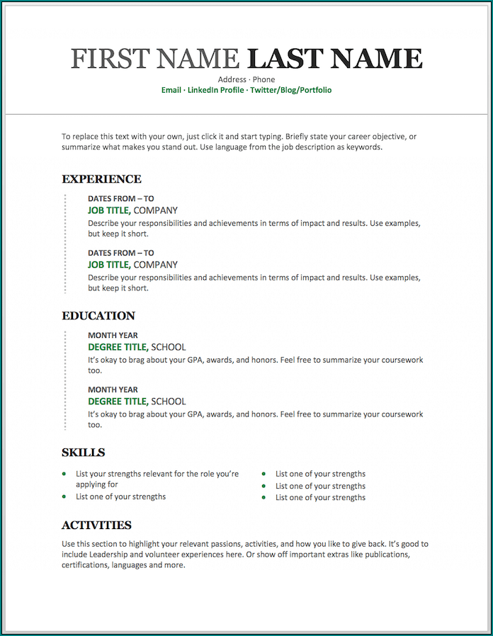 Sample of Microsoft Word Resume Template