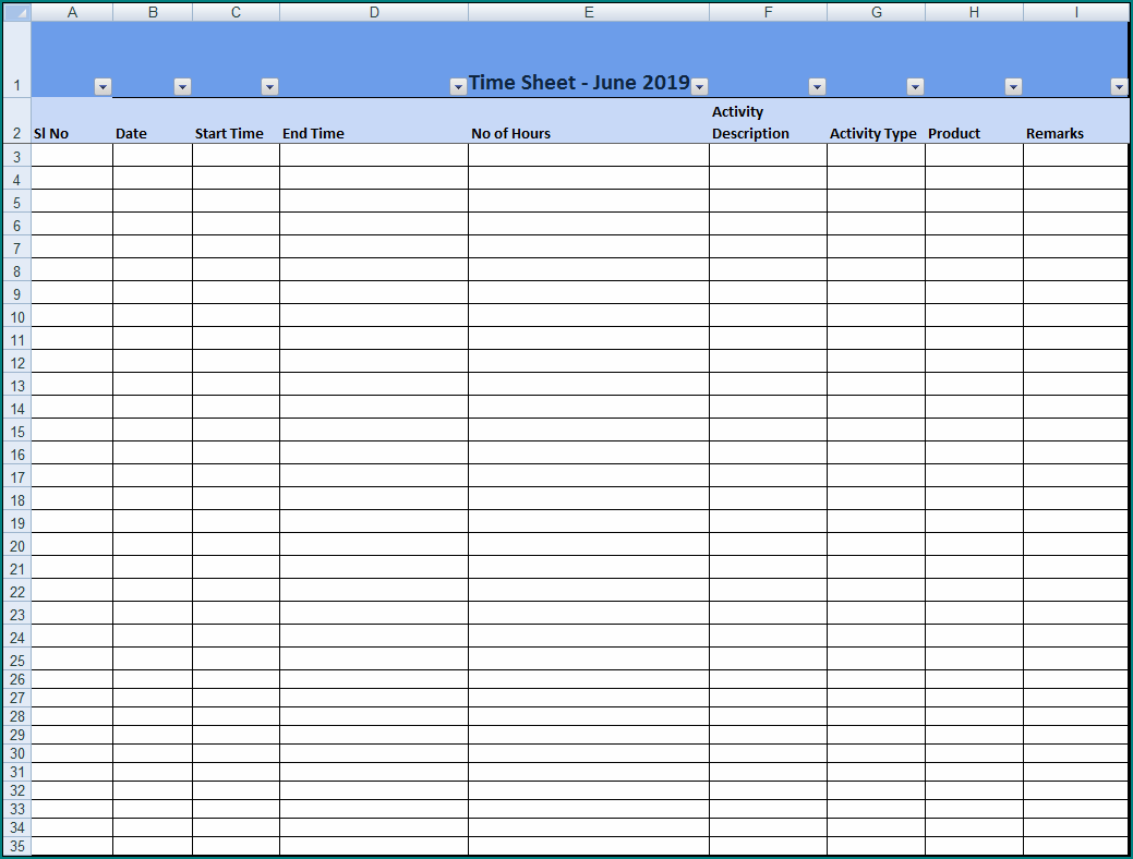 Sample of Monthly Timesheet Template Excel