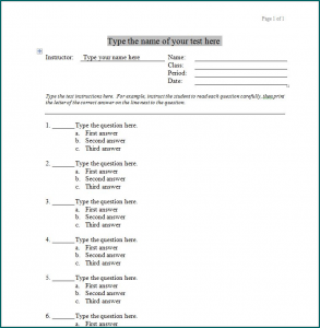 Sample of Multiple Choice Quiz Template