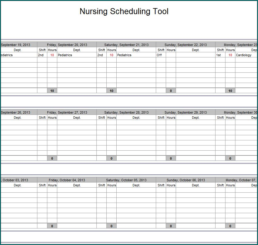 Sample of Nurse Schedule Template