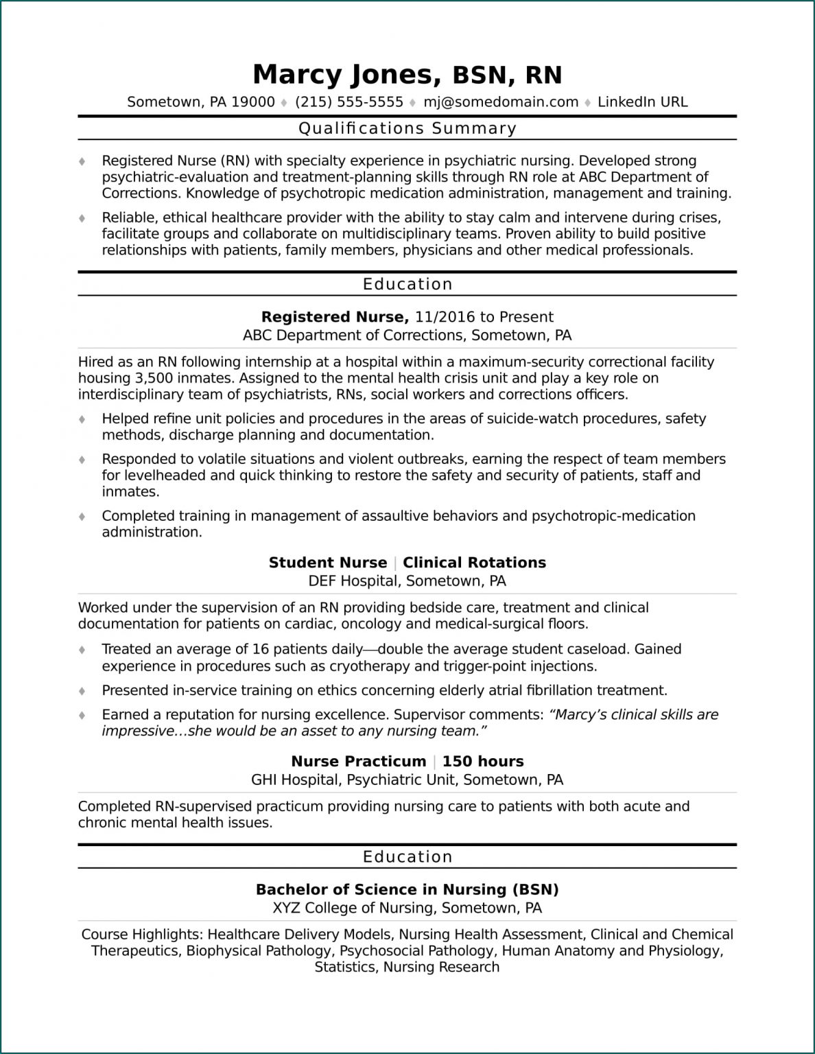 》Free Printable Nursing Resume Template