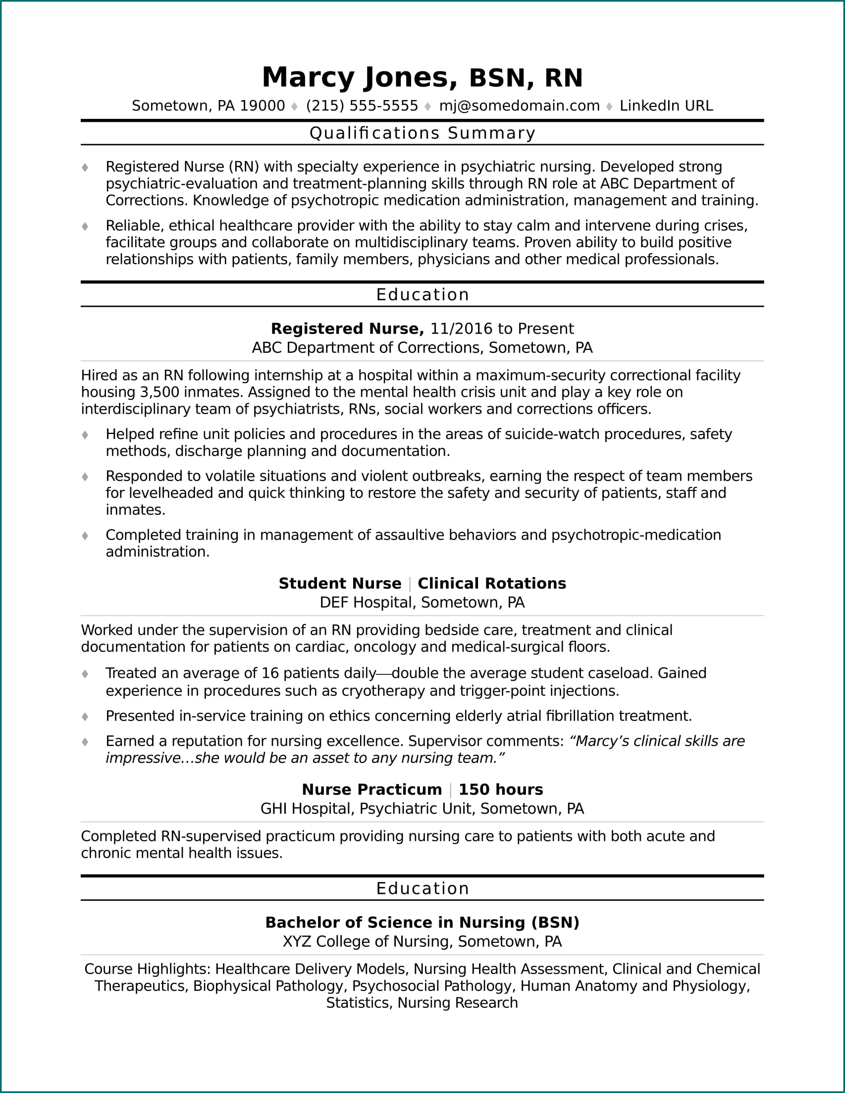 Sample of Nursing Resume Template