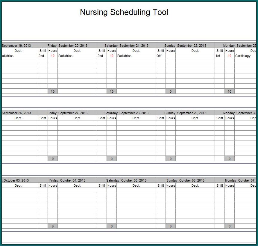 Sample of Nursing Schedule Template