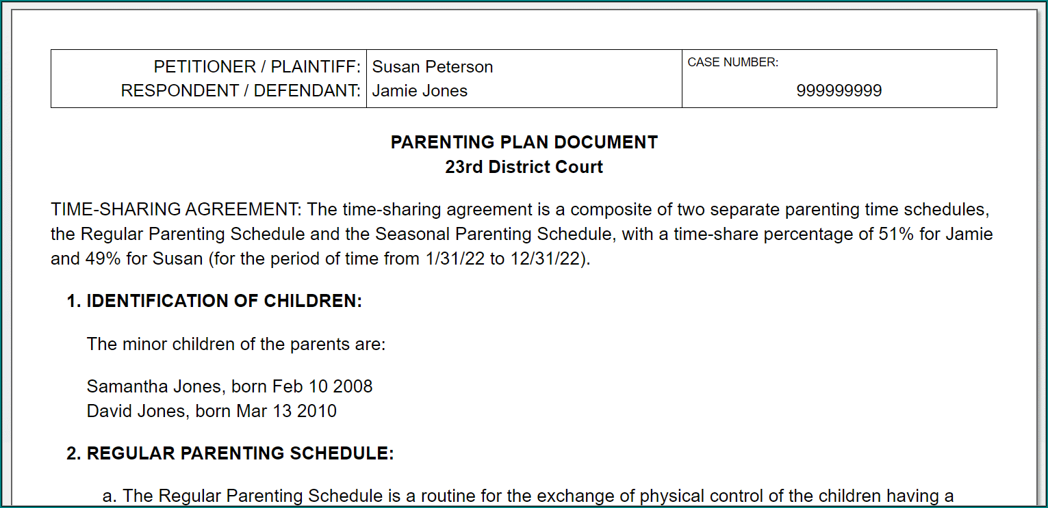 Sample of Parenting Schedule Template