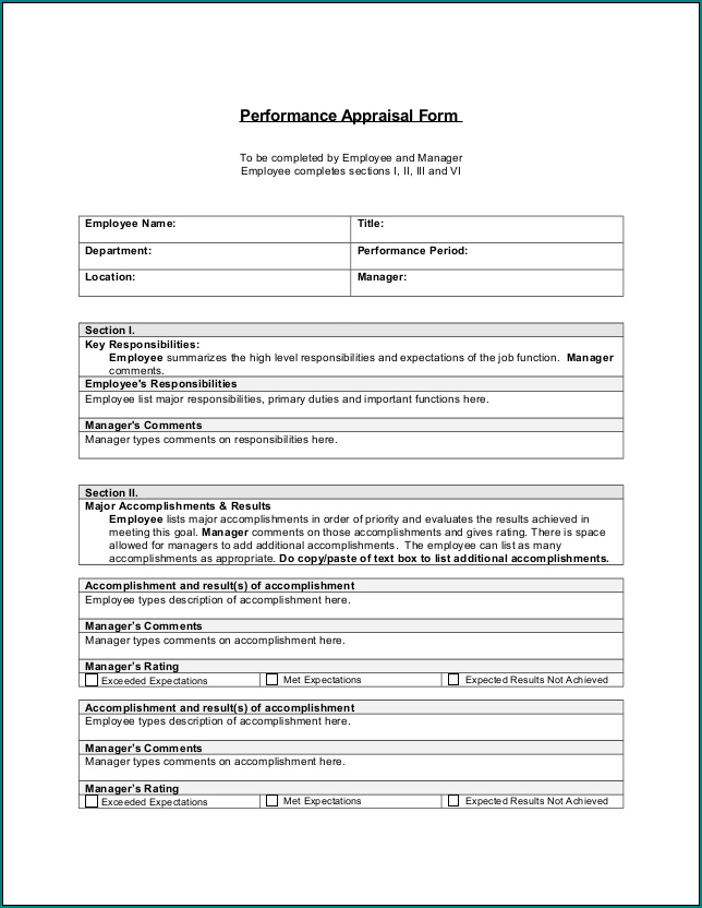 Sample of Performance Appraisal Template