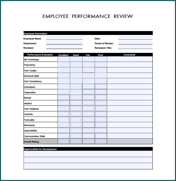 Sample of Performance Evaluation Template