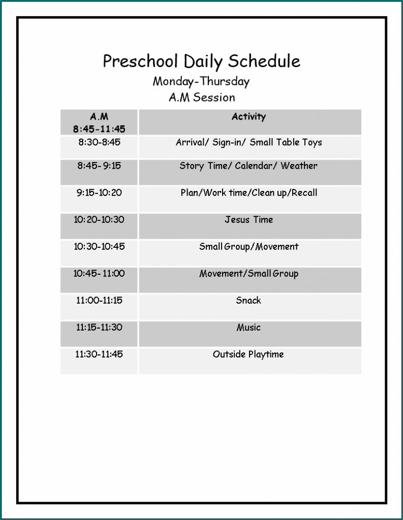 》Free Printable Preschool Schedule Template