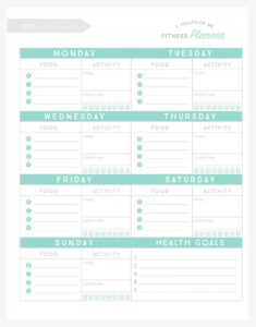 Sample of Printable Fitness Planner Template