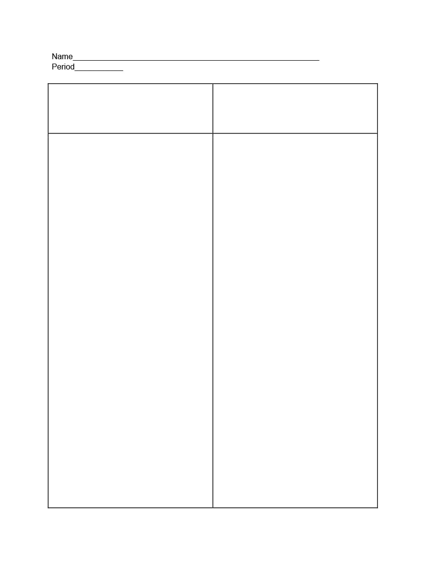 Sample of Printable T Chart Template