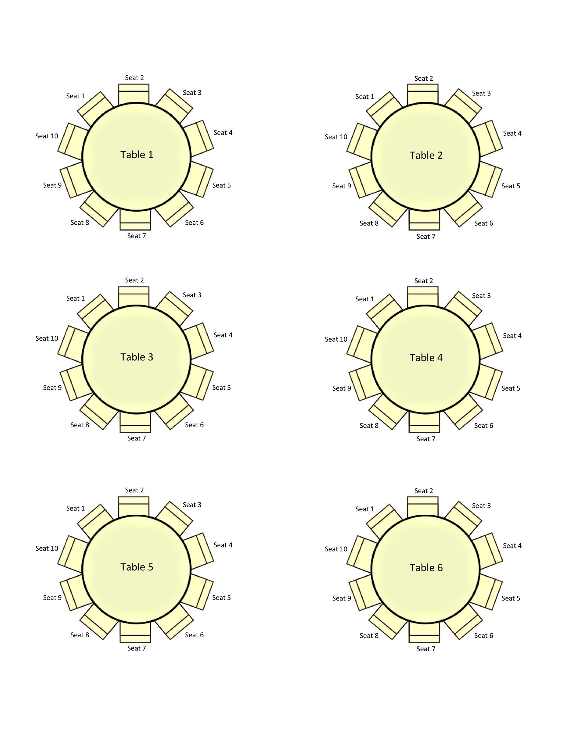 Sample of Printable Table Seating Chart Template