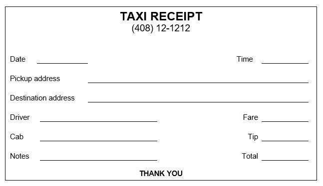 Sample of Printable Taxi Receipt Template