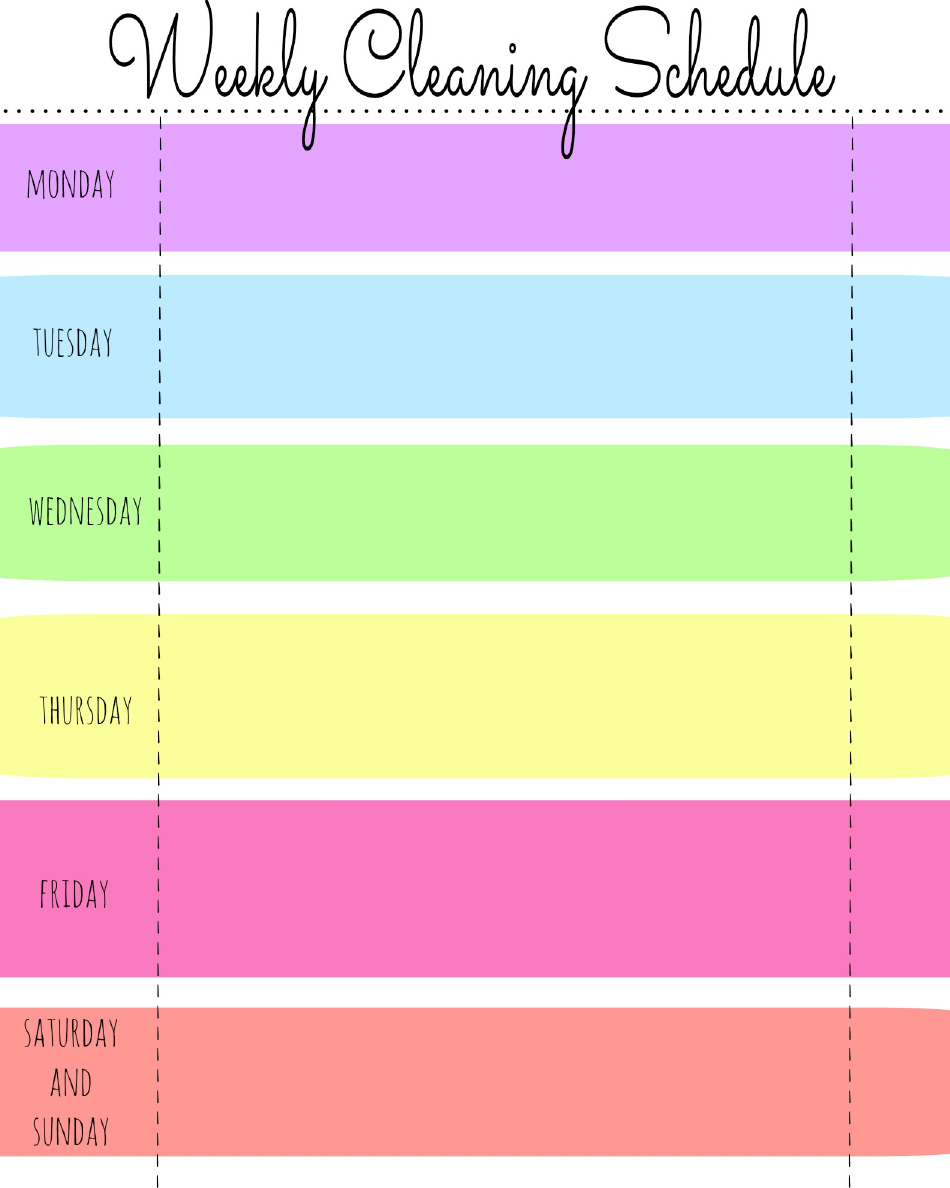 Sample of Printable Weekly Cleaning Chart Template