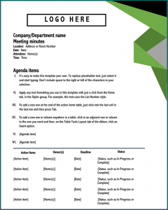 Sample of Professional Meeting Minutes Template