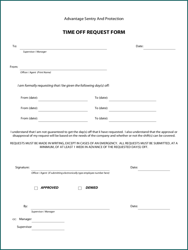 Sample of Request Day Off Form