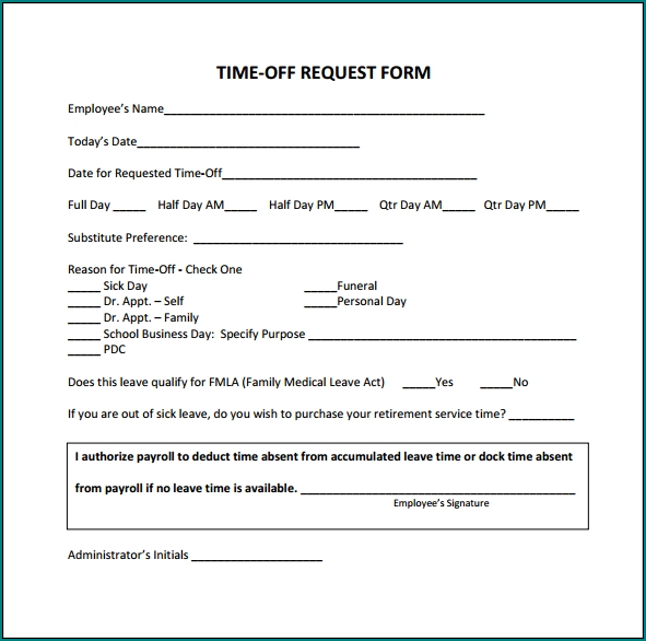 Sample of Request Time Off Form