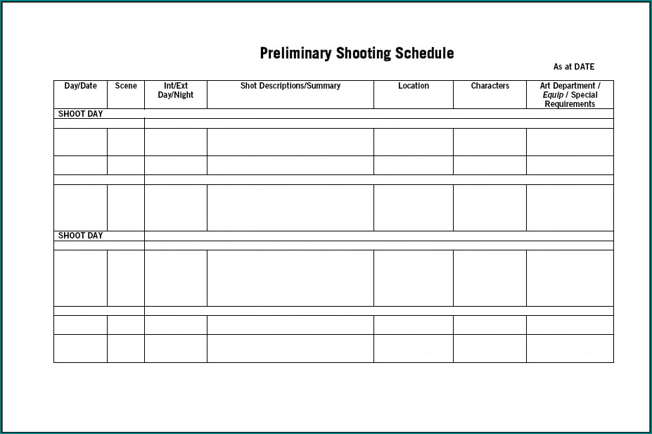 Sample of Shooting Schedule Template