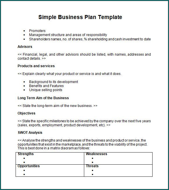 Sample of Simple Business Plan Template Word