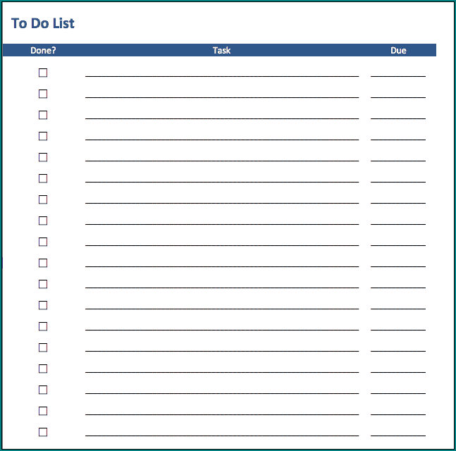Sample of To Do List Template Excel