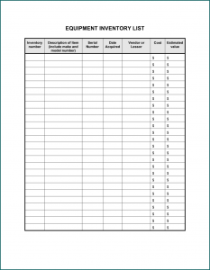 Sample of Tool Inventory Sheet Template