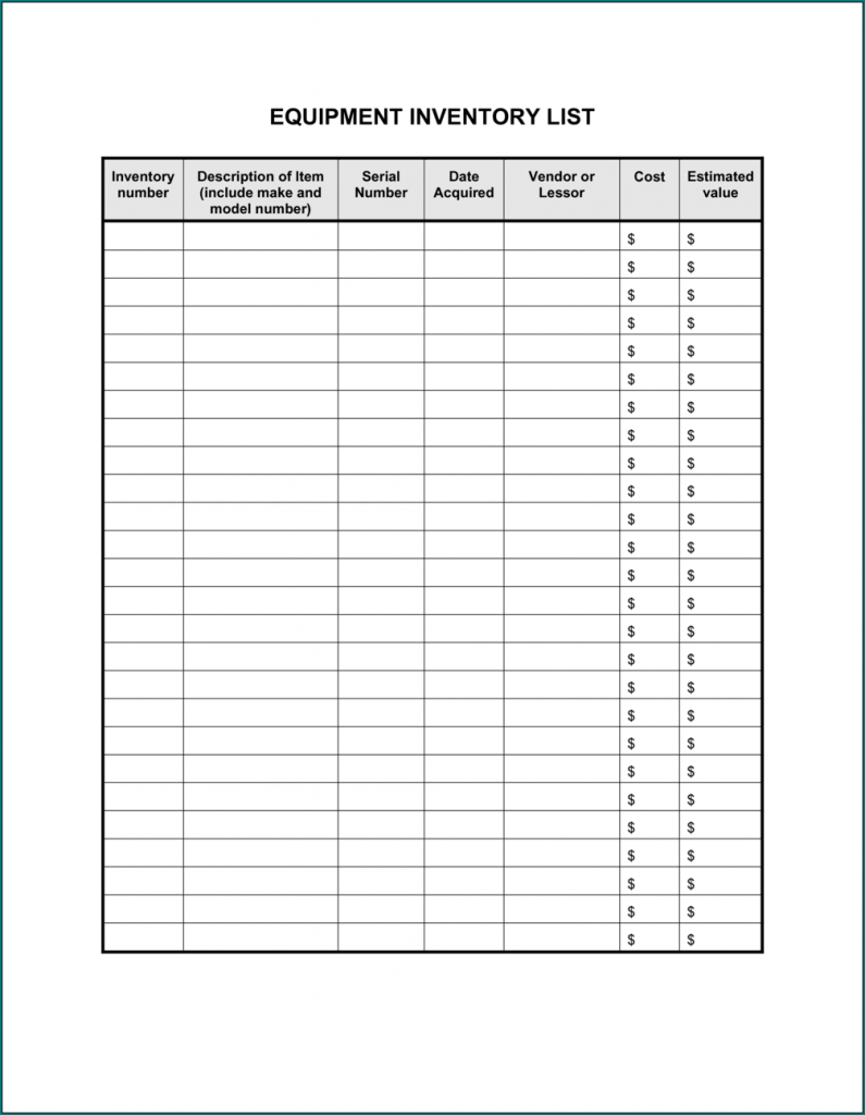 》Free Printable Tool Inventory Sheet Template