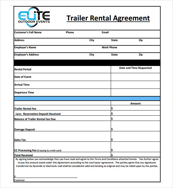 Sample of Utility Trailer Rental Agreement Template