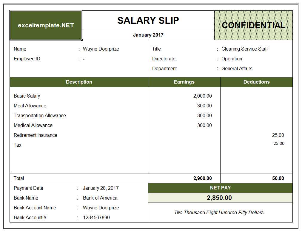 Sample of Visiting Employee Payslip Template