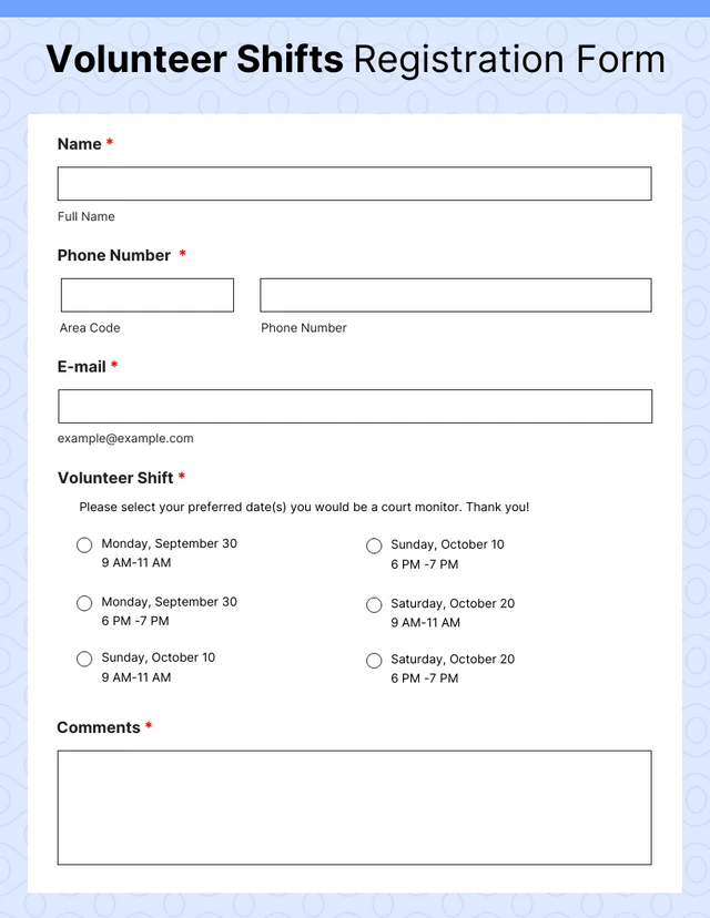 Sample of Volunteer Registration Form