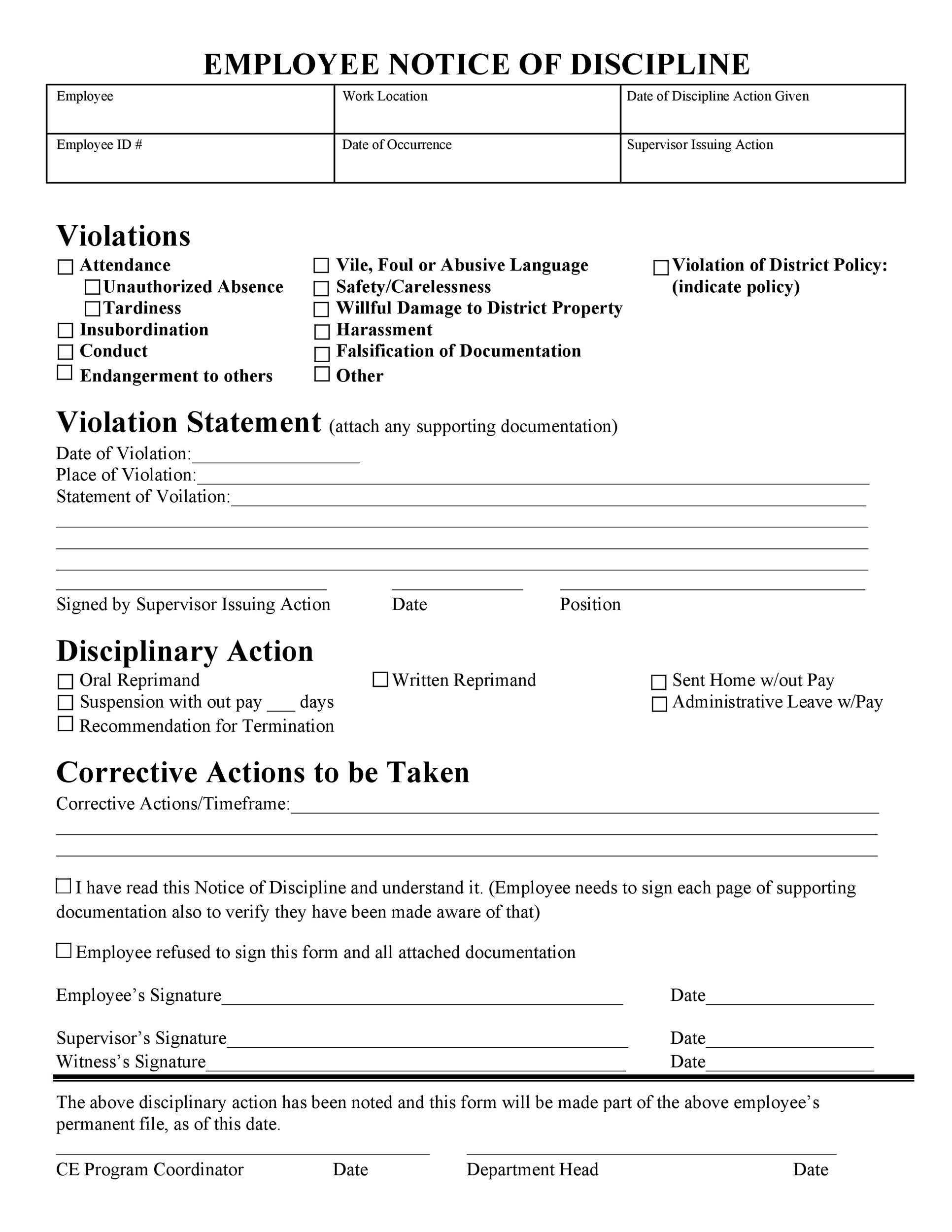 Sample of Warning Notices Template For Employees